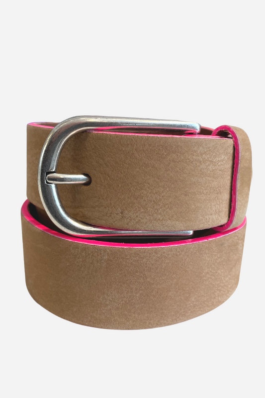 Tan/Fuchsia Edge Suede Belt
