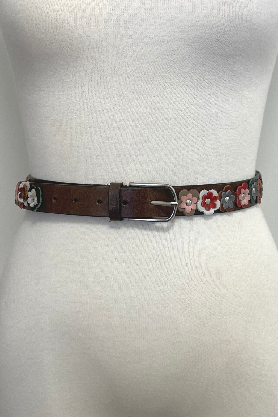 Multi Flower Studded Leather Belt