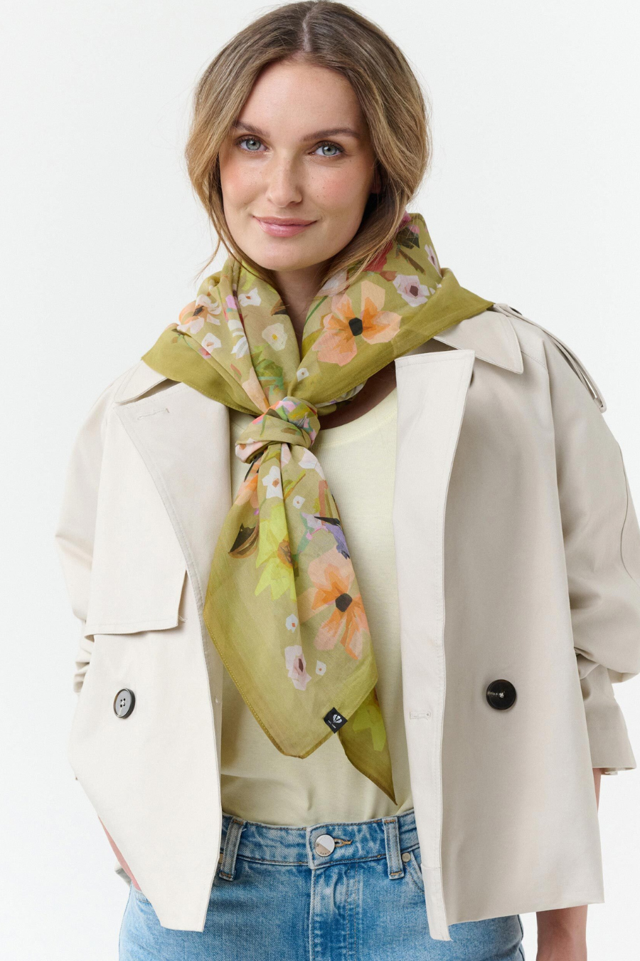 Floral/Birds Cotton/Silk Square Scarf
