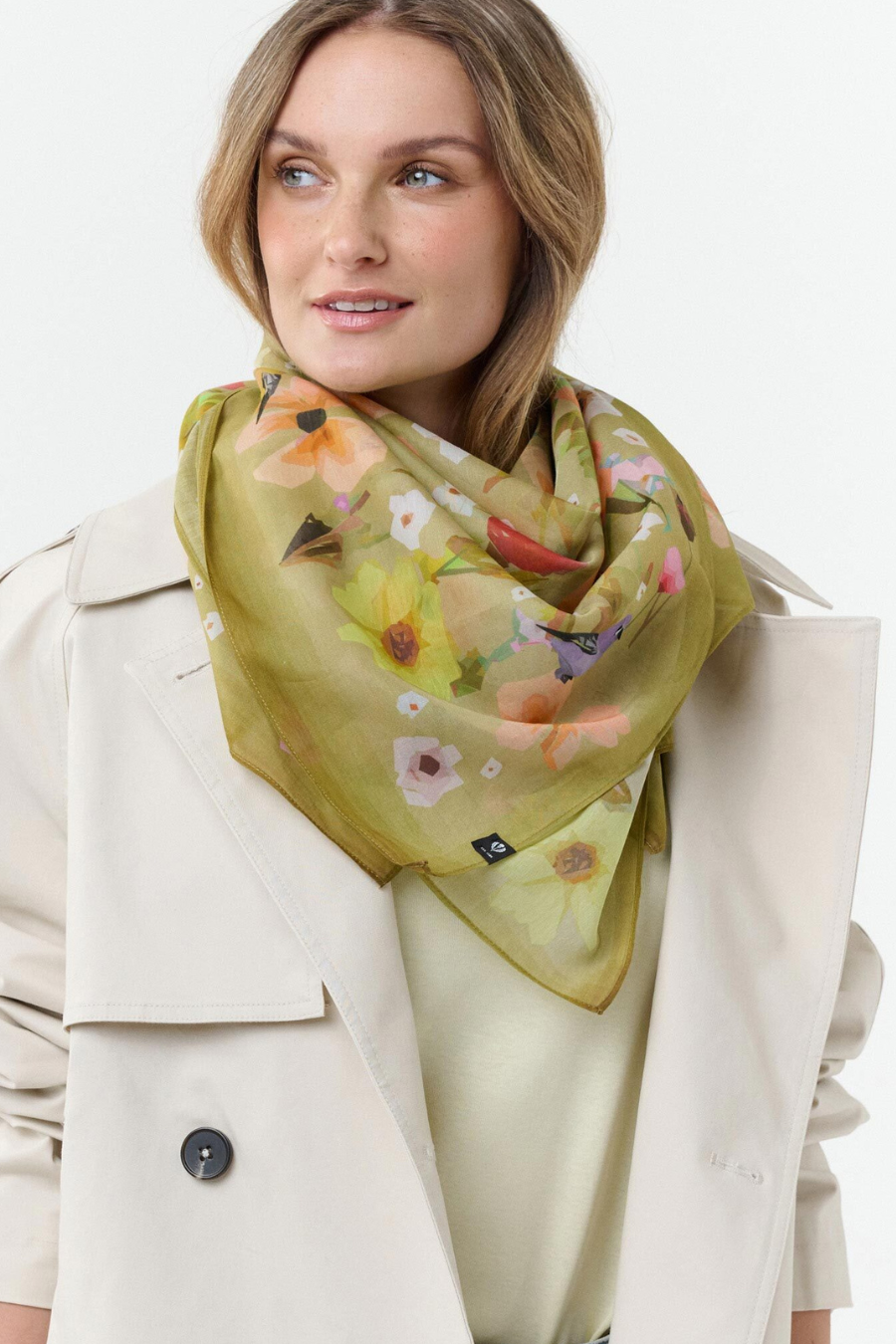 Floral/Birds Cotton/Silk Square Scarf