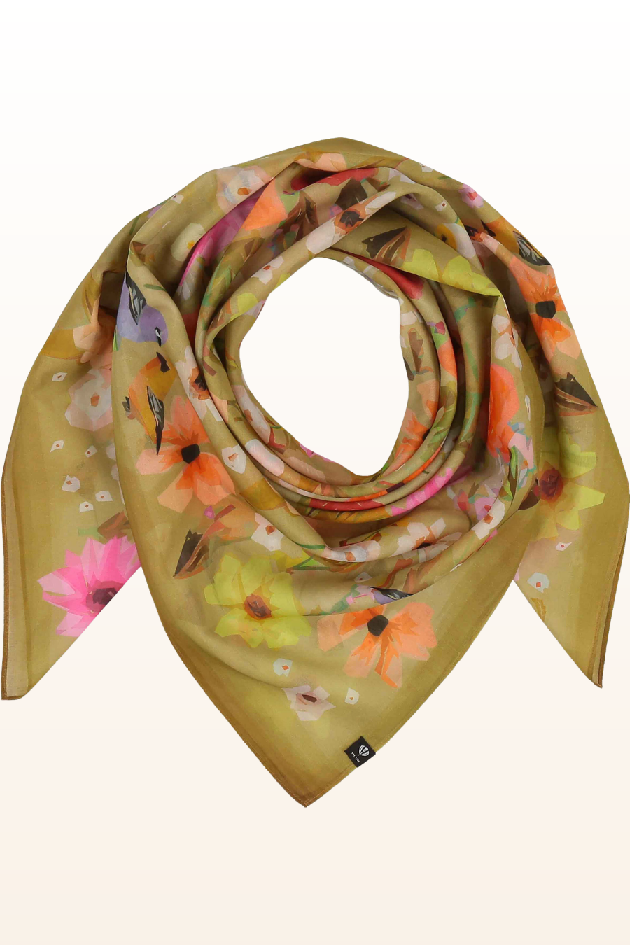 Floral/Birds Cotton/Silk Square Scarf