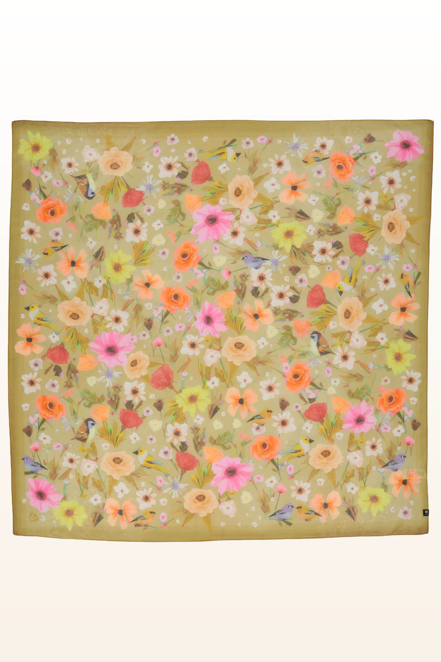 Floral/Birds Cotton/Silk Square Scarf