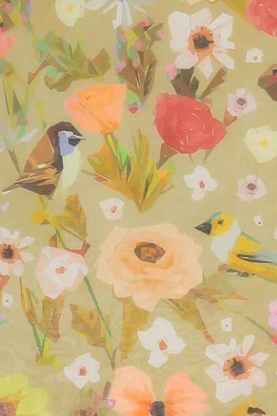 Floral/Birds Cotton/Silk Square Scarf
