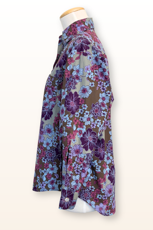 Boyfriend Cotton Shirt in Blue/Purple Floral Print