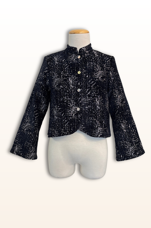 Crop Mandarin Collar Jacket in Fontana Velvet Chenille