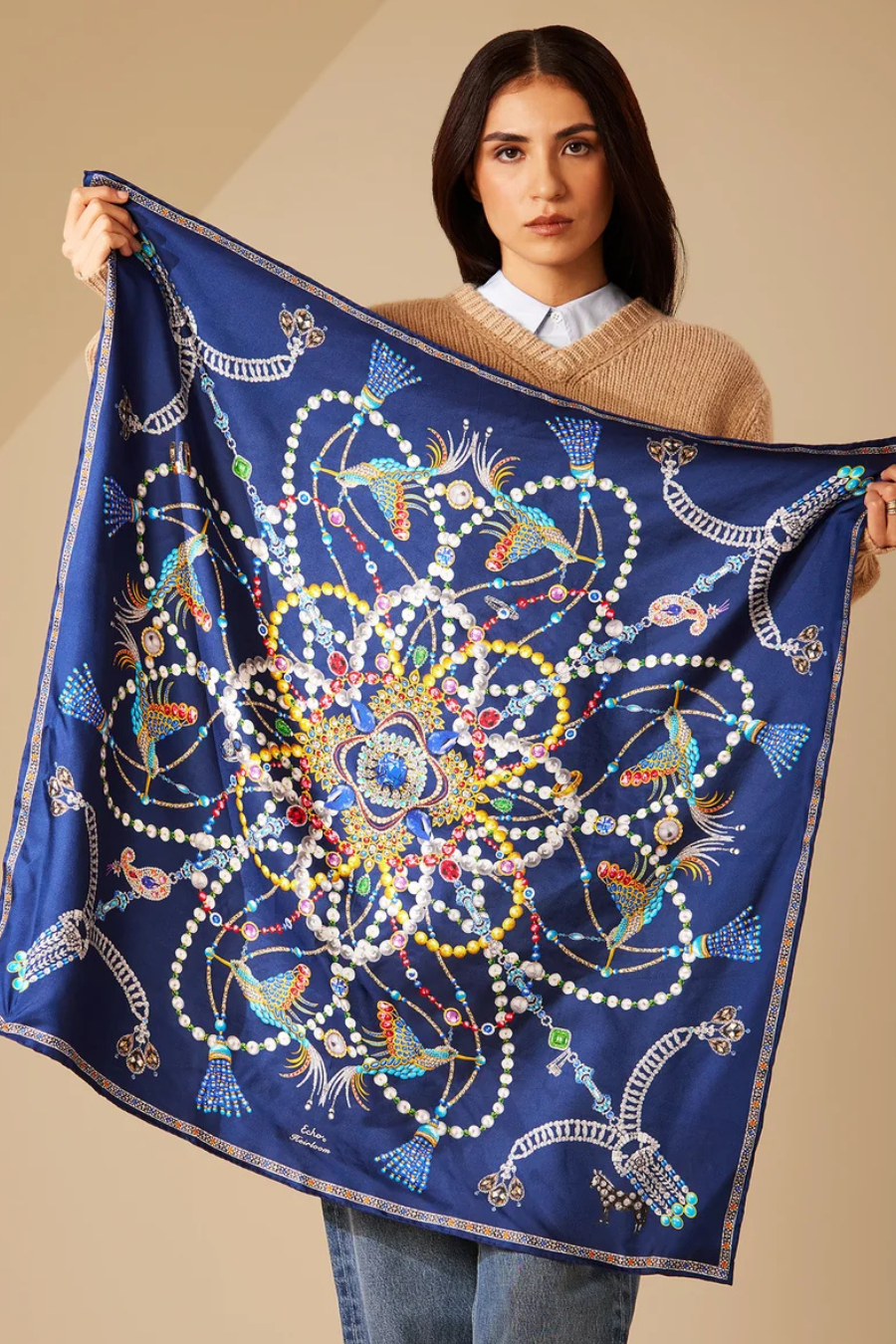Heirloom 35" Silk Square Scarf in Navy
