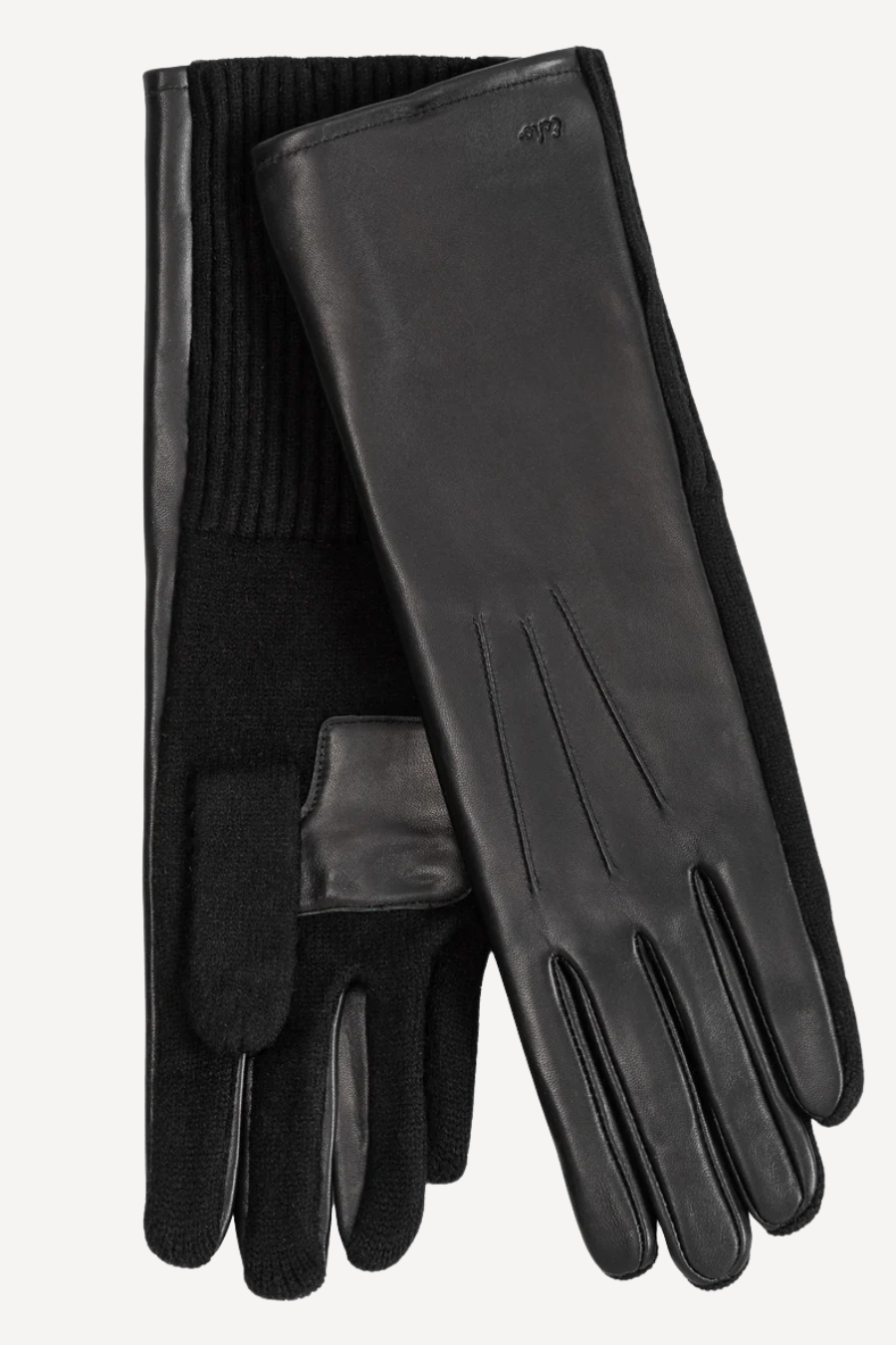 Long Black Leather and Knit Combo Glove