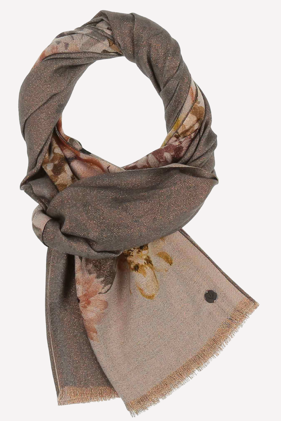 Glittering double-face scarf with a romantic floral print
