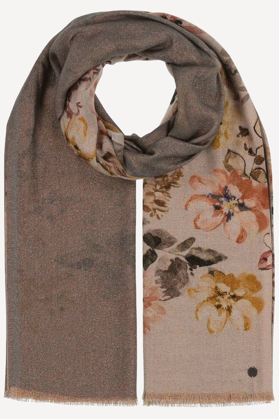 Glittering double-face scarf with a romantic floral print