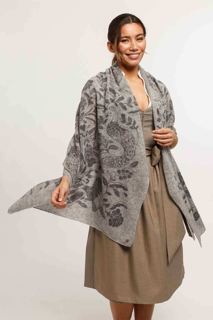 Knitted Wool Stole with Animal and Plant motif-COMING SOON