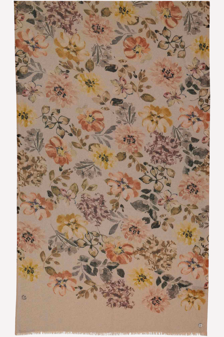 Glittering double-face scarf with a romantic floral print