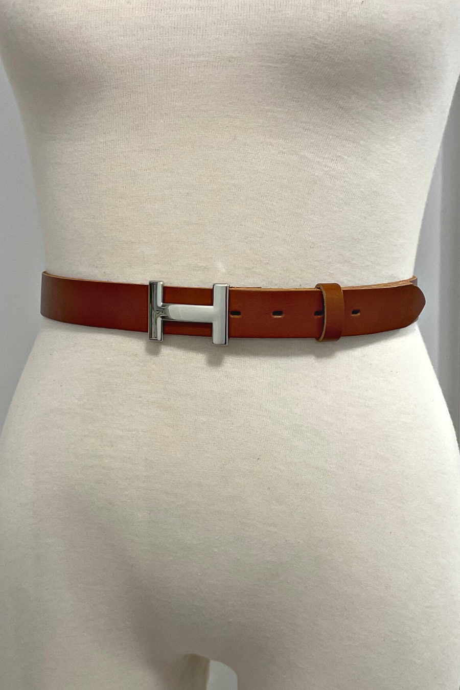"H" Buckle Cognac Leather Belt