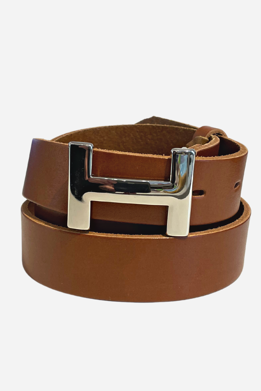 "H" Buckle Cognac Leather Belt