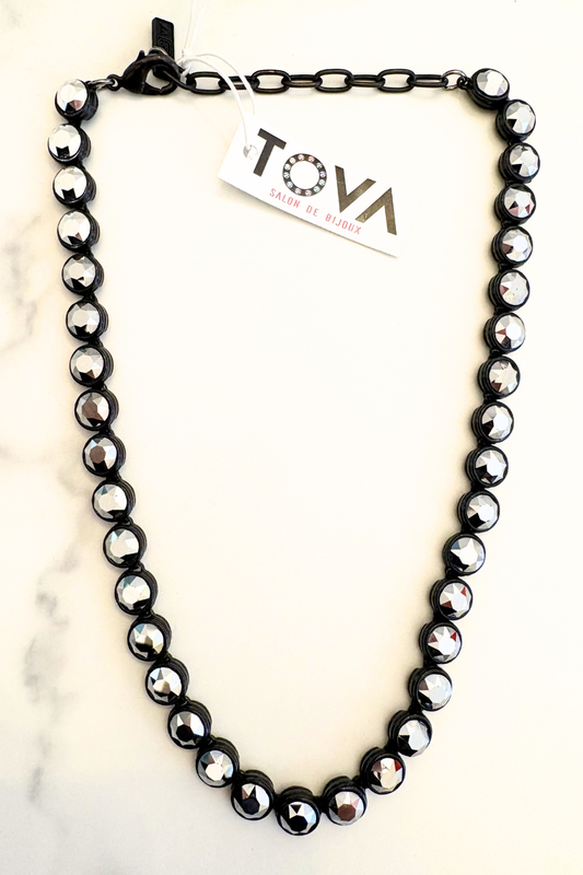Hematite Crystals Set in Black Bezel Necklace