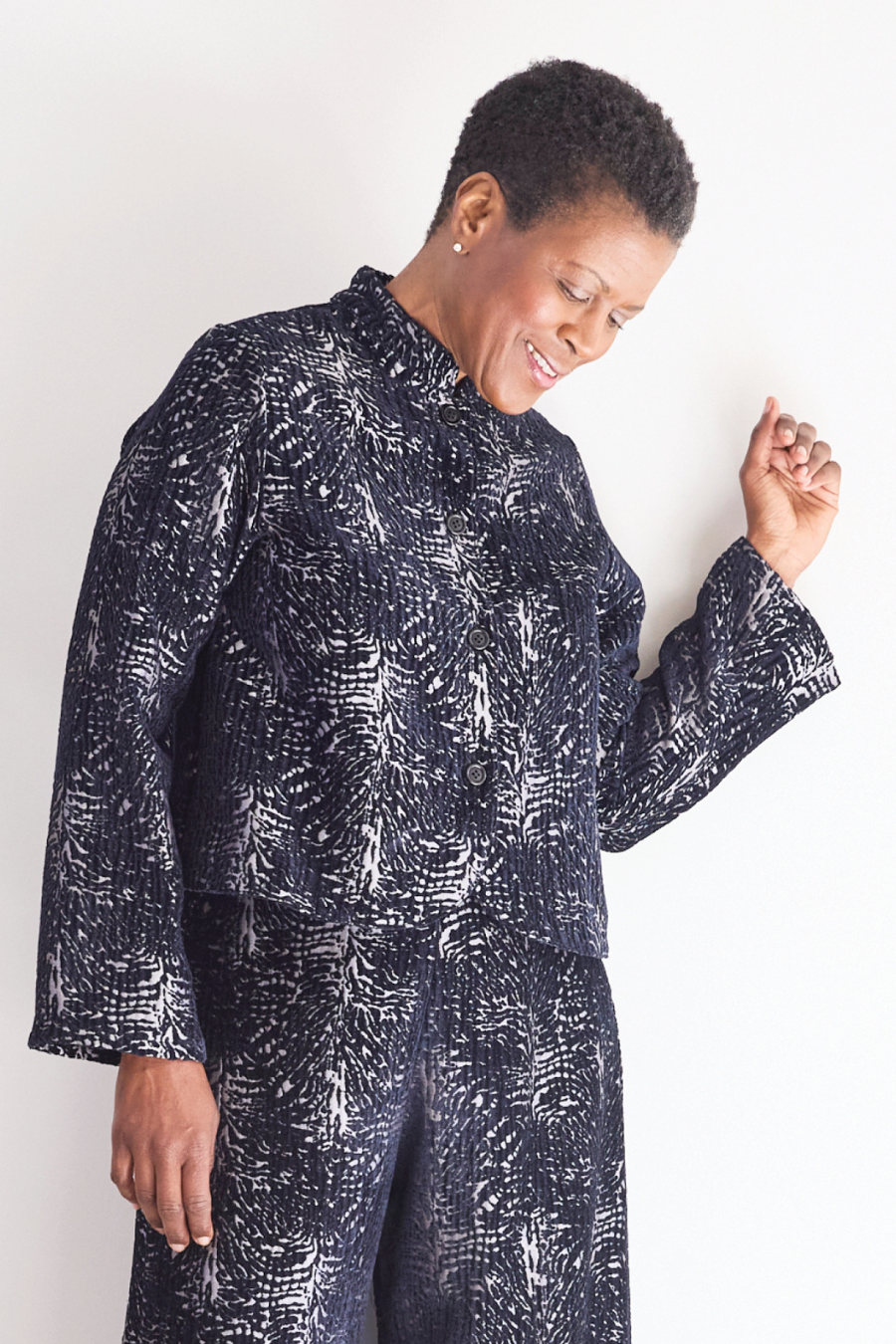 Crop Mandarin Collar Jacket in Fontana Velvet Chenille-COMING SOON