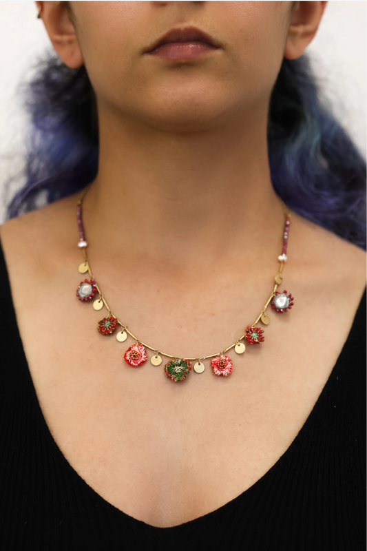 Embroidered Garden Flower Necklace