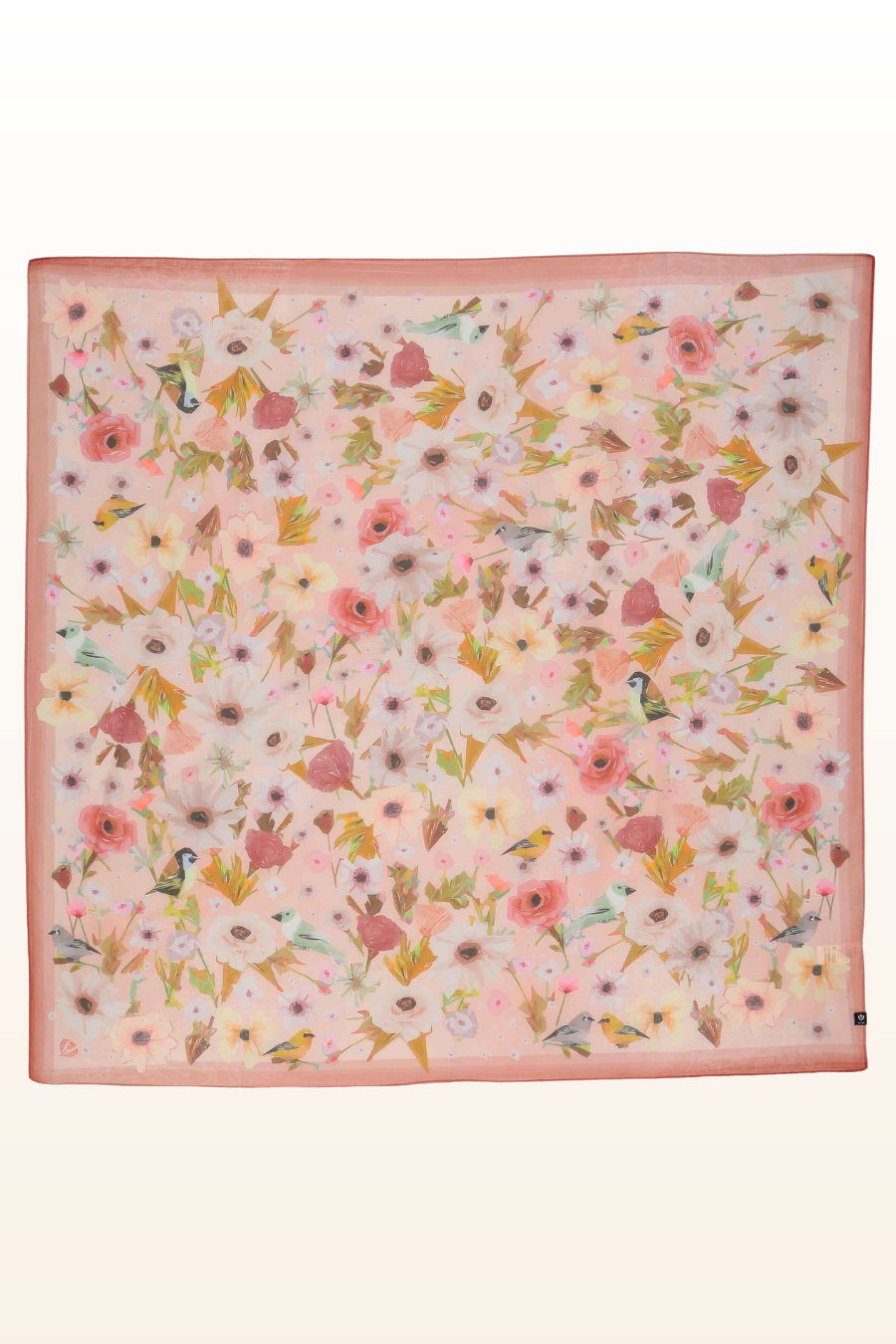 Floral/Birds Cotton/Silk Square Scarf