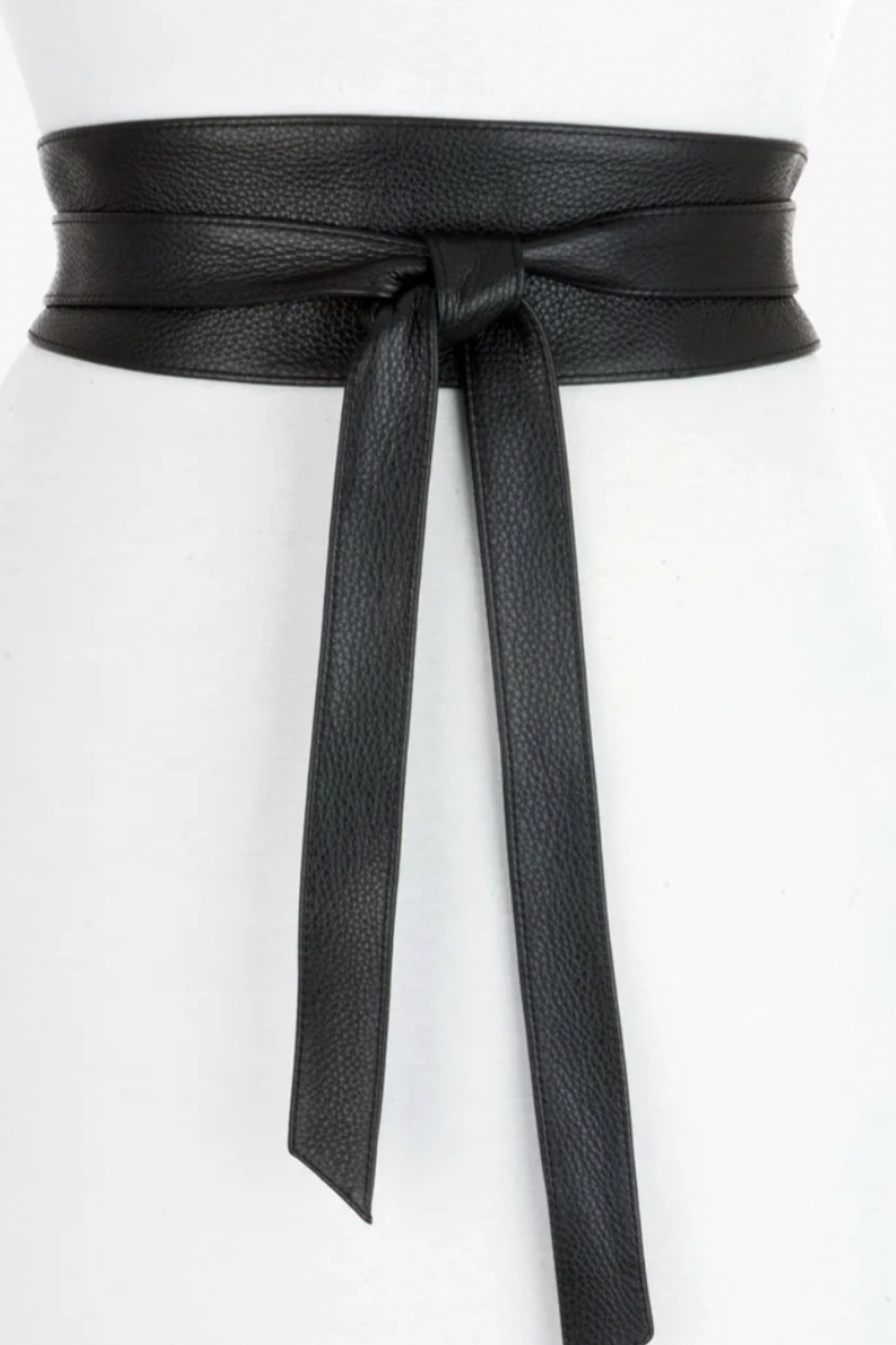 Nida Pebbled Obi Black Leather Belt