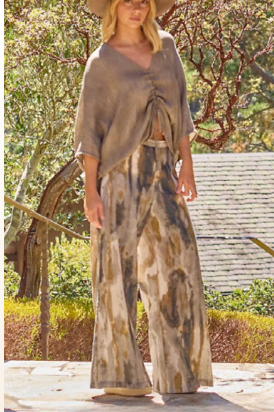 Long Full Pant in Pioggia Print Linen/Viscose
