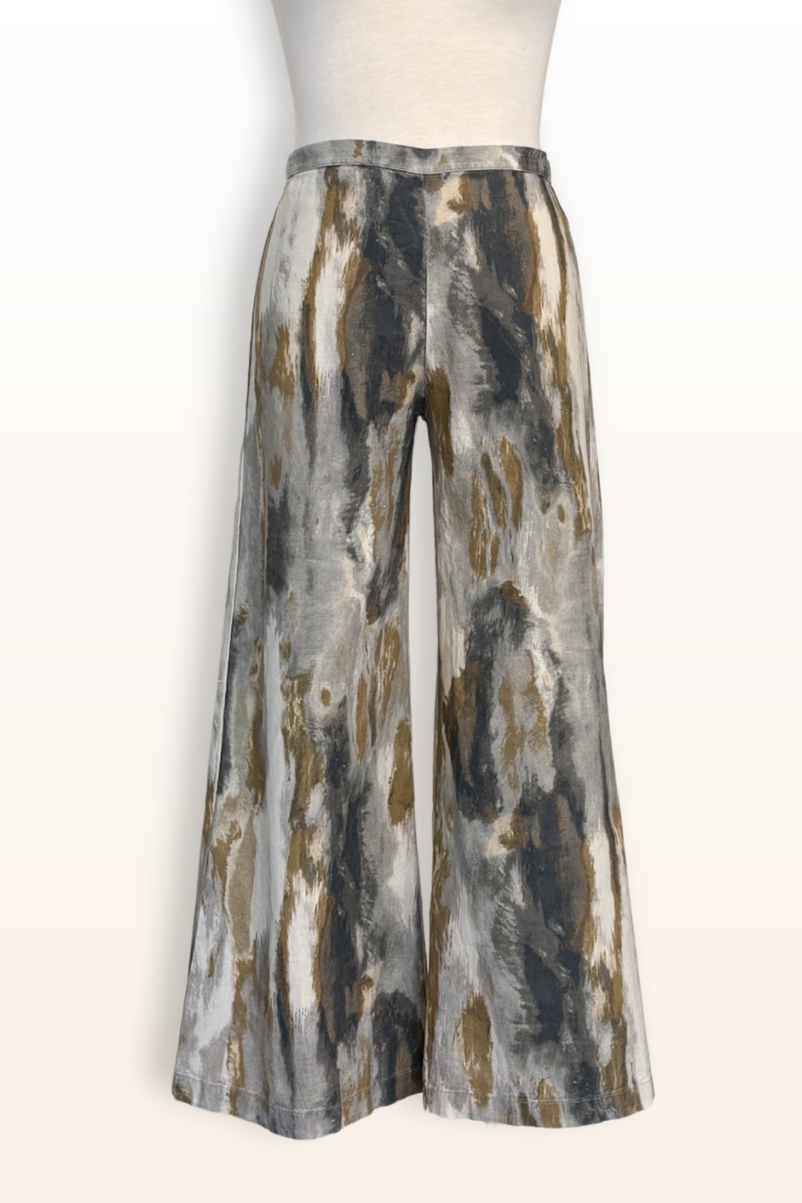 Long Full Pant in Pioggia Print Linen/Viscose