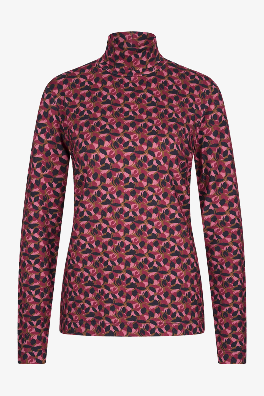 Pink and Navy Leaf Print Jersey Turtle Neck ONLINE ONLY