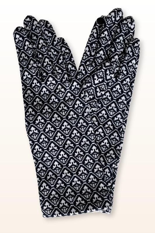 Navy and White Print Wool Gloves