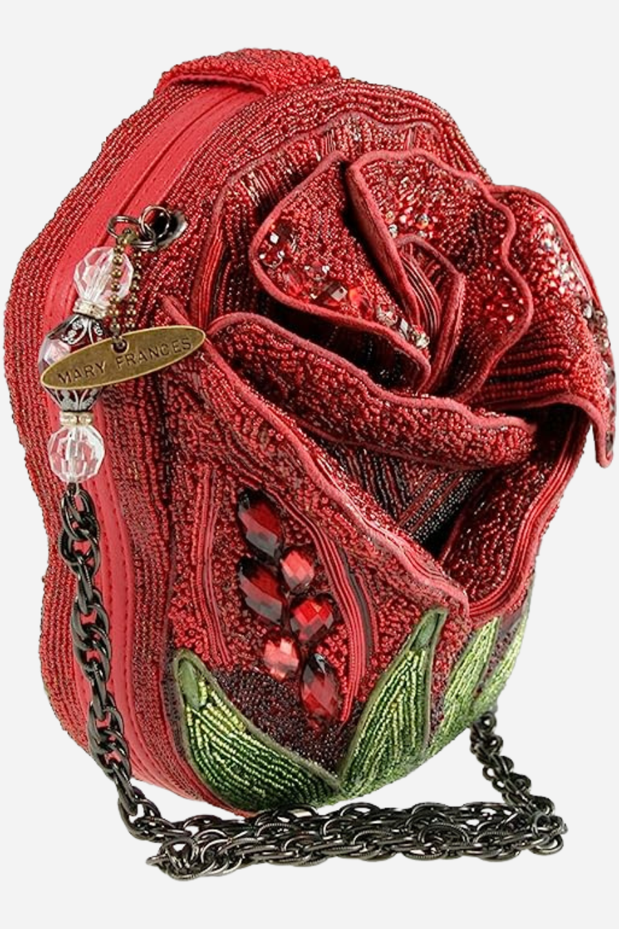 Rose Bud Red Rose Beaded Shoulder Handbag