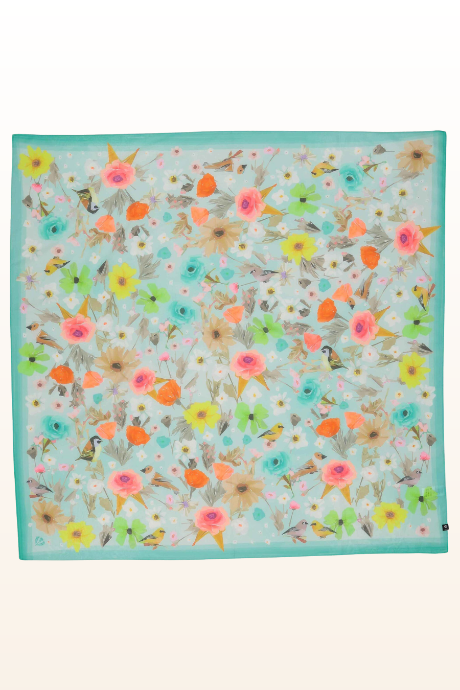 Floral/Birds Cotton/Silk Square Scarf