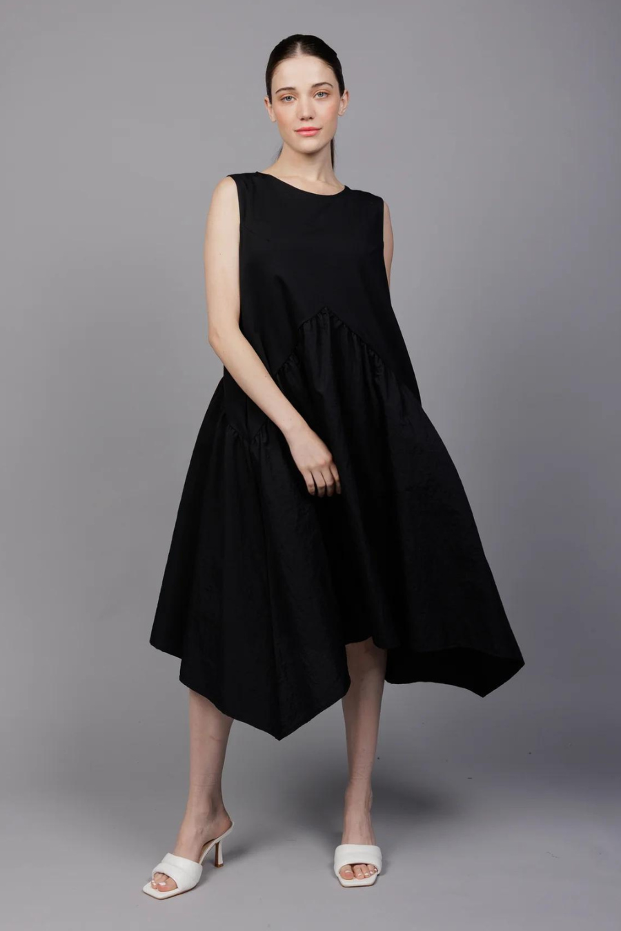 Sleeveless Scuba Bodice Handkerchief Hem Dress