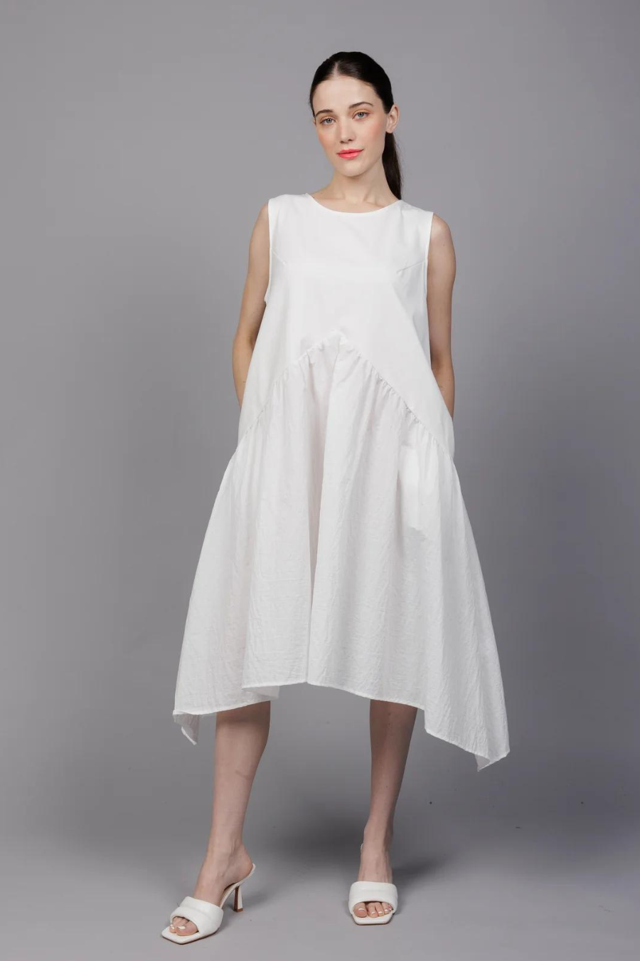 Sleeveless Scuba Bodice Handkerchief Hem Dress