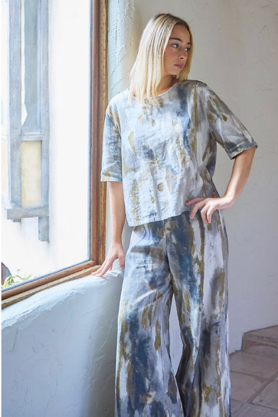 Simon Shirt in Pioggia Print Linen/Viscose