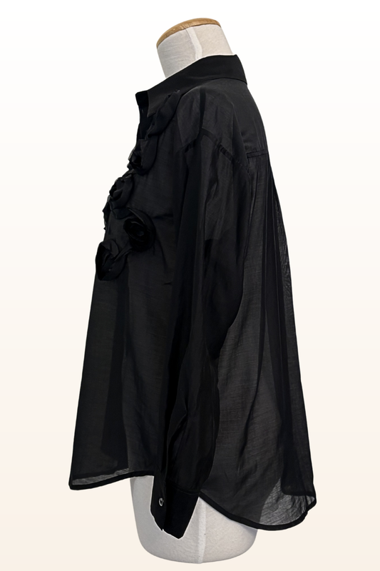 Black Rosette Appliqué Blouse