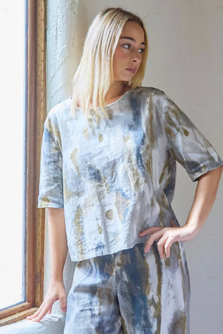 Simon Shirt in Pioggia Print Linen/Viscose
