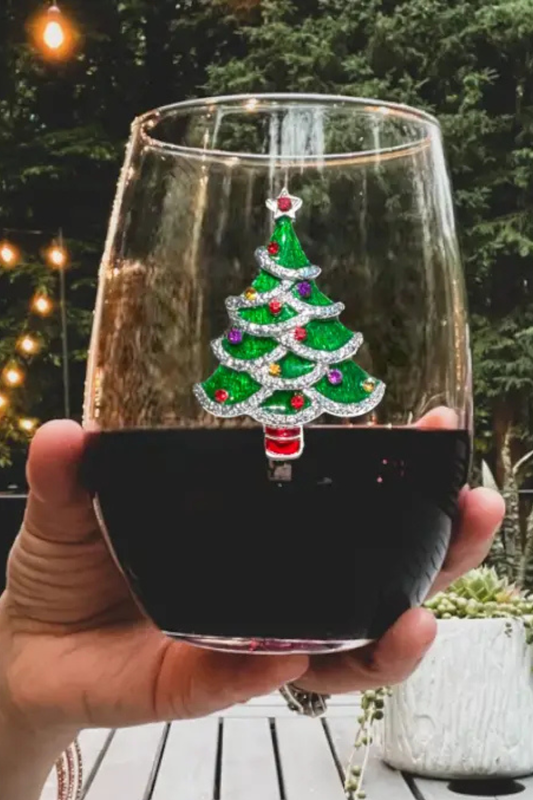 Christmas Tree Jeweled Stemless Wine Glass-COMING SOON