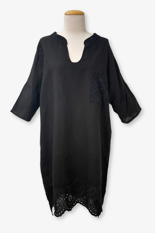 Eyelet Detail Linen Dress/Cover Up