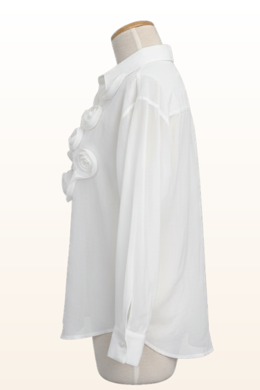 White Rosette Appliqué Blouse