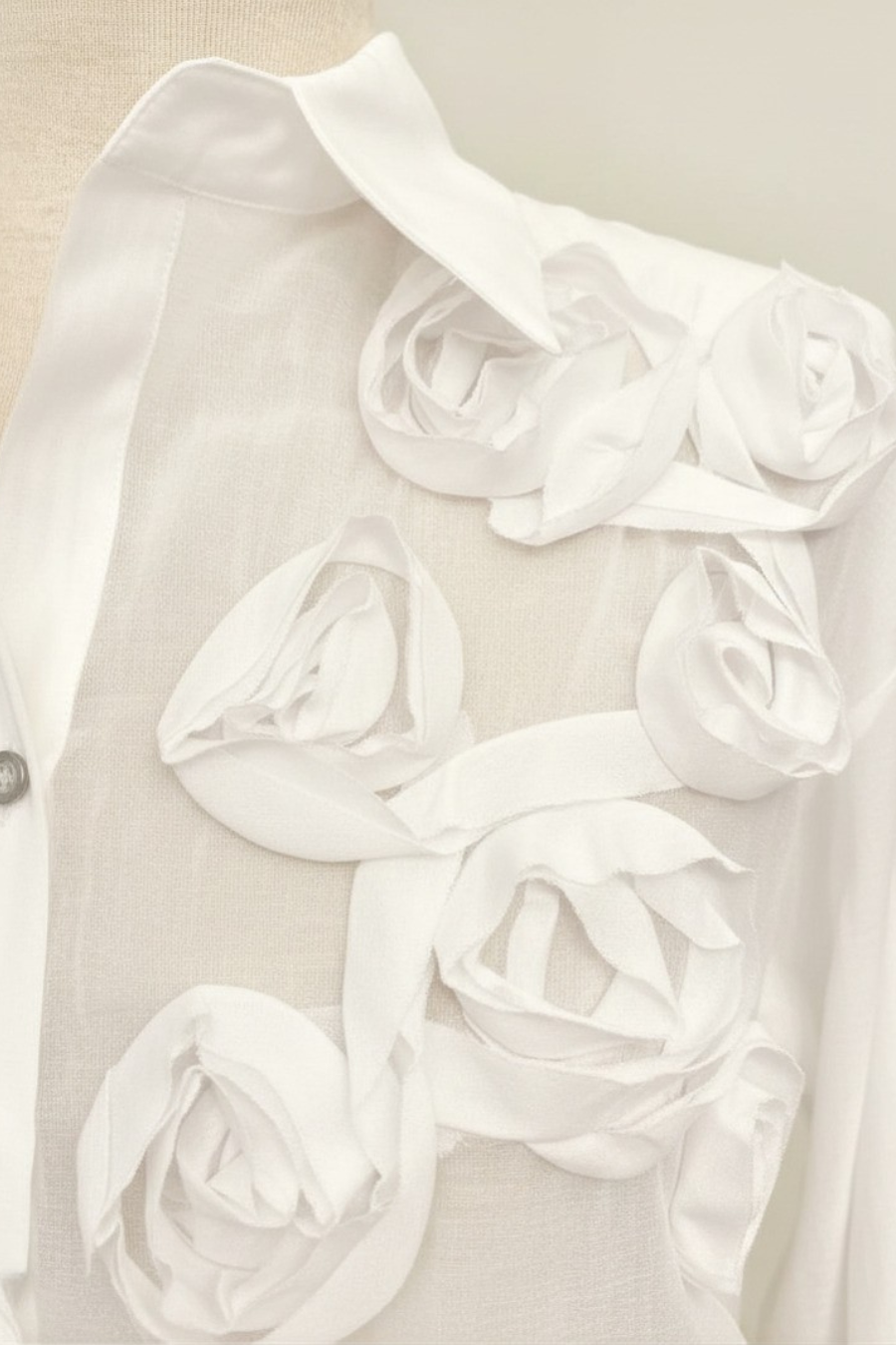 White Rosette Appliqué Blouse