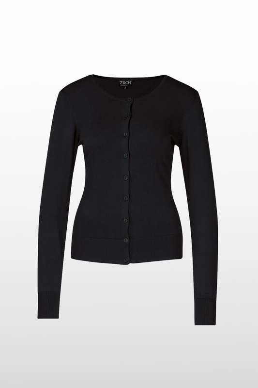 long sleeve, button up cardigan. bamboo and spandex fabric. black colour.