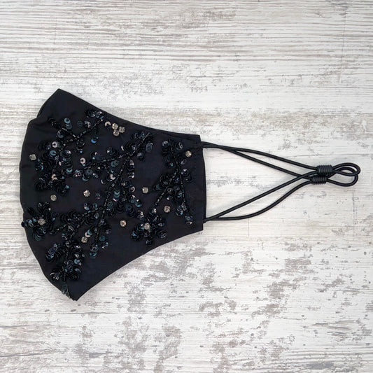 Black Leafy Hand Sequin Mask