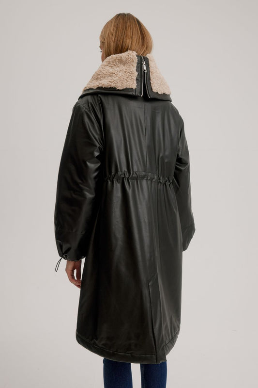 Vegan Leather Anorak w/Faux Fur Convertible Collar
