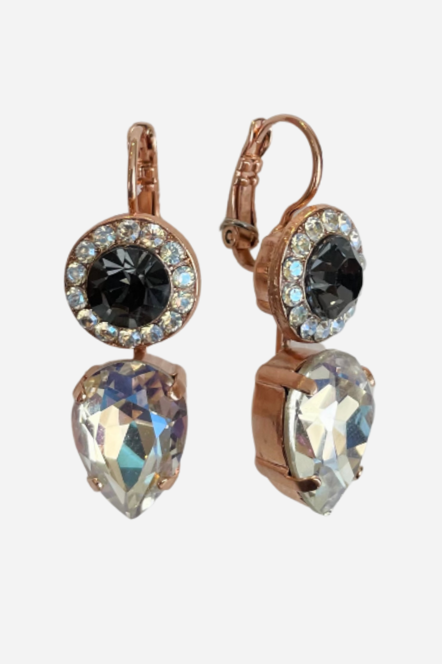 Black Diamond/Aurora Borealis/Pear cut Clear Crystal Drop Earring