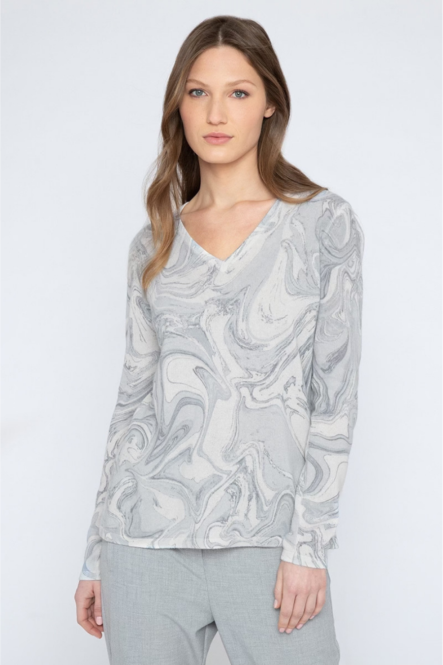 Marble Print Cashmere V-Neck Sweater