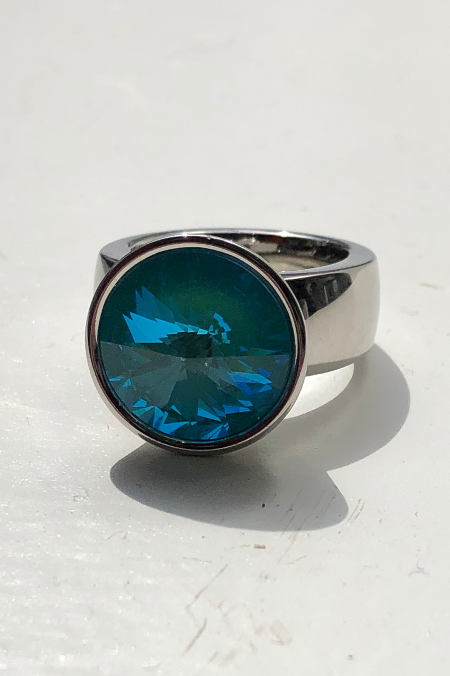 Rhodium Rivoli Crystal Ring
