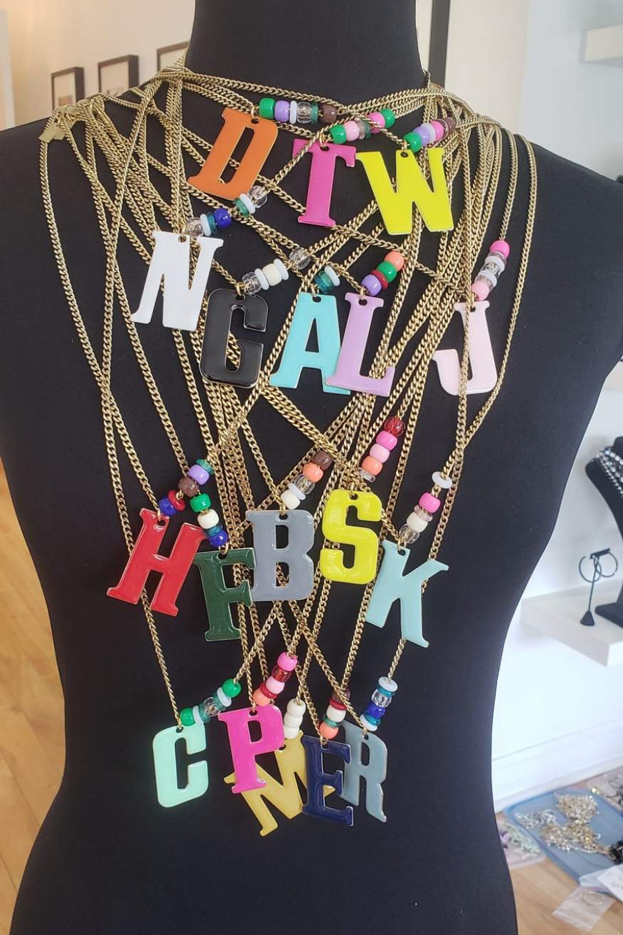 Long Enamel Monogram Necklace