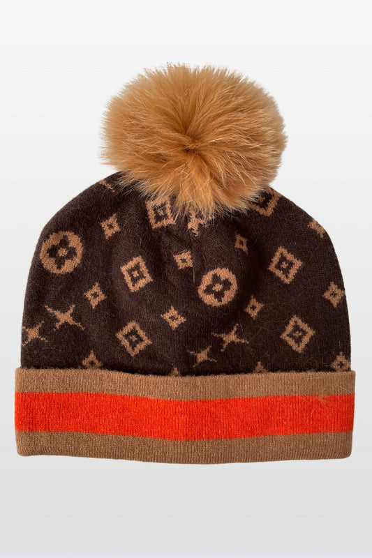 Monogram Pattern Hat with Contrasting Border