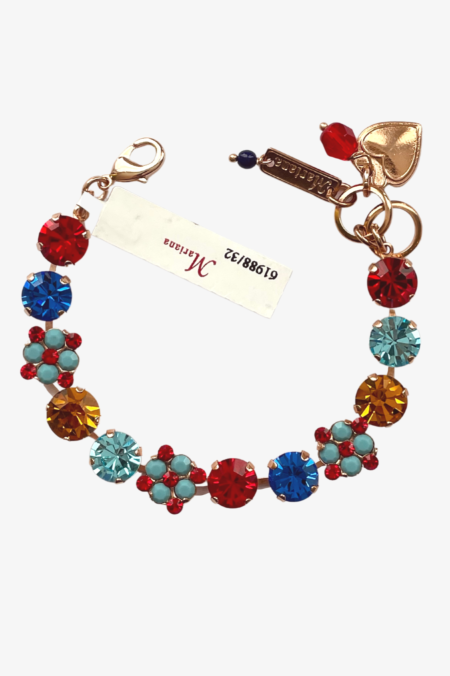 Turquoise and Red Crystal Bracelet in Rose Gold