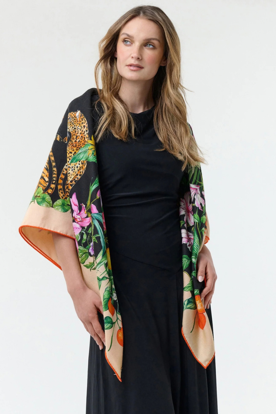 XL Wool/Silk Jungle Theme Square Scarf