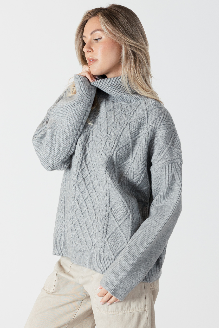 Grey Turtle Neck with Cable Detail