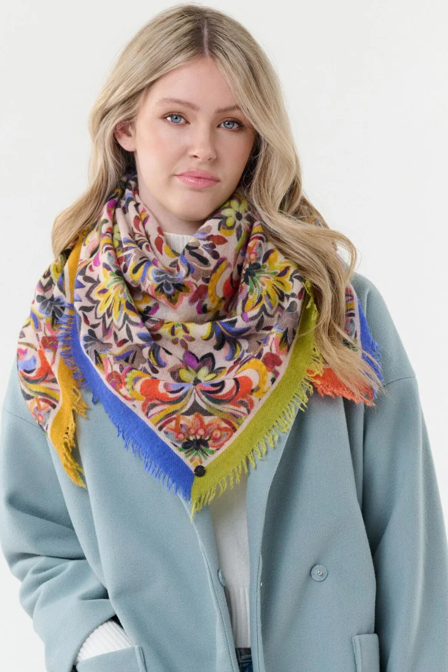 Floral Mandala Print Wool Square Scarf-COMING SOON