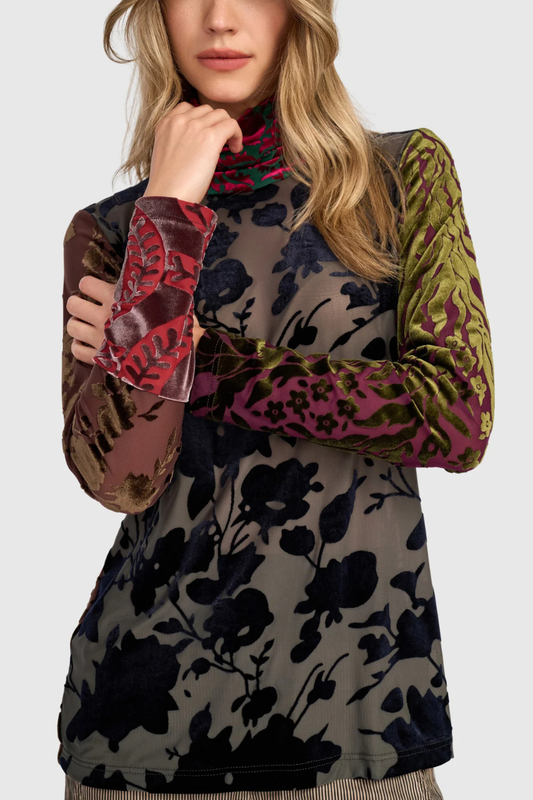 Serafina Turtleneck Top, Jewel Cut Velvet